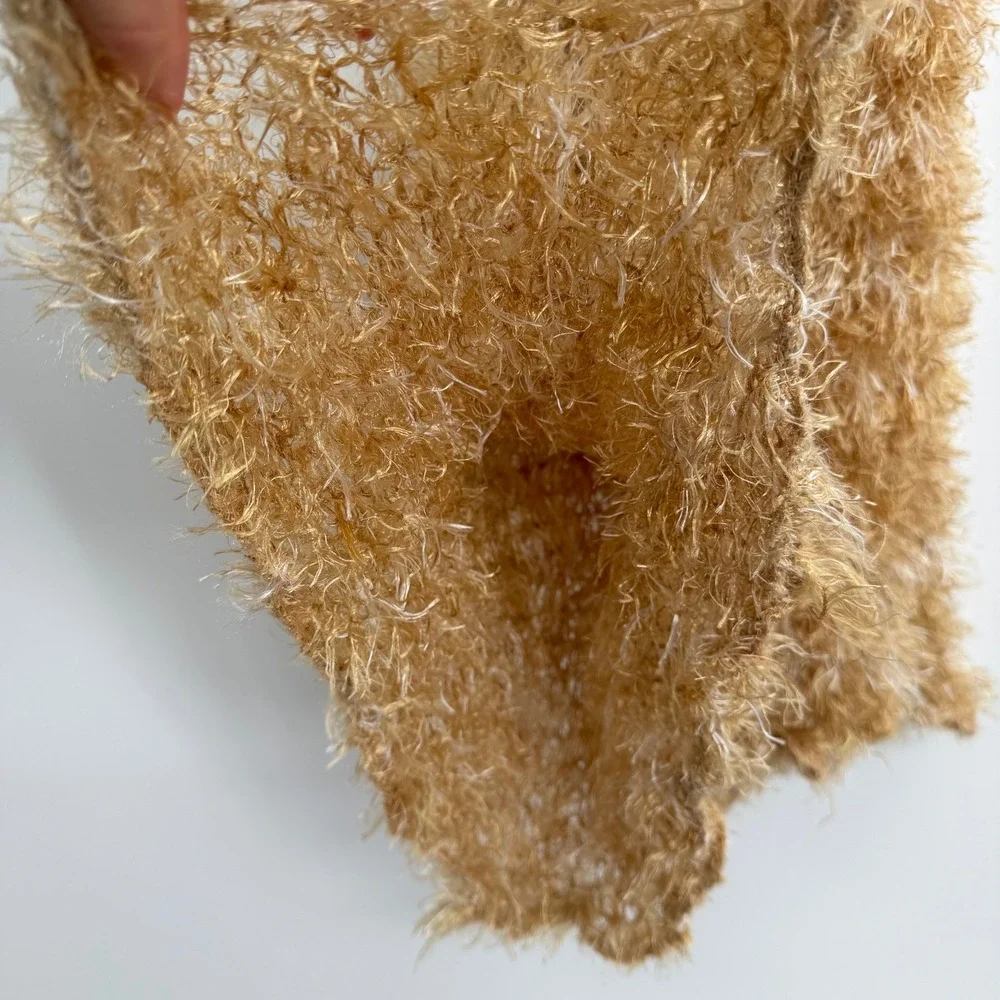 Y2K Fuzzy Fluffy Eyelash Knit Tube Scarf Fairy Whimsy Grunge Tan